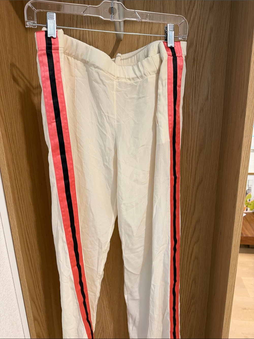 GUCCI Silk Pants with Pink and Black Side Stripes